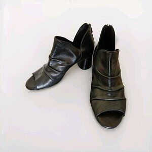 Ron White Ankle Booties Womens US 6 EUR 36  Black Peep Toe Chunky Block Heel Y2K